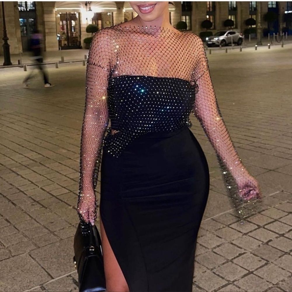 Zara rhinestone mesh top